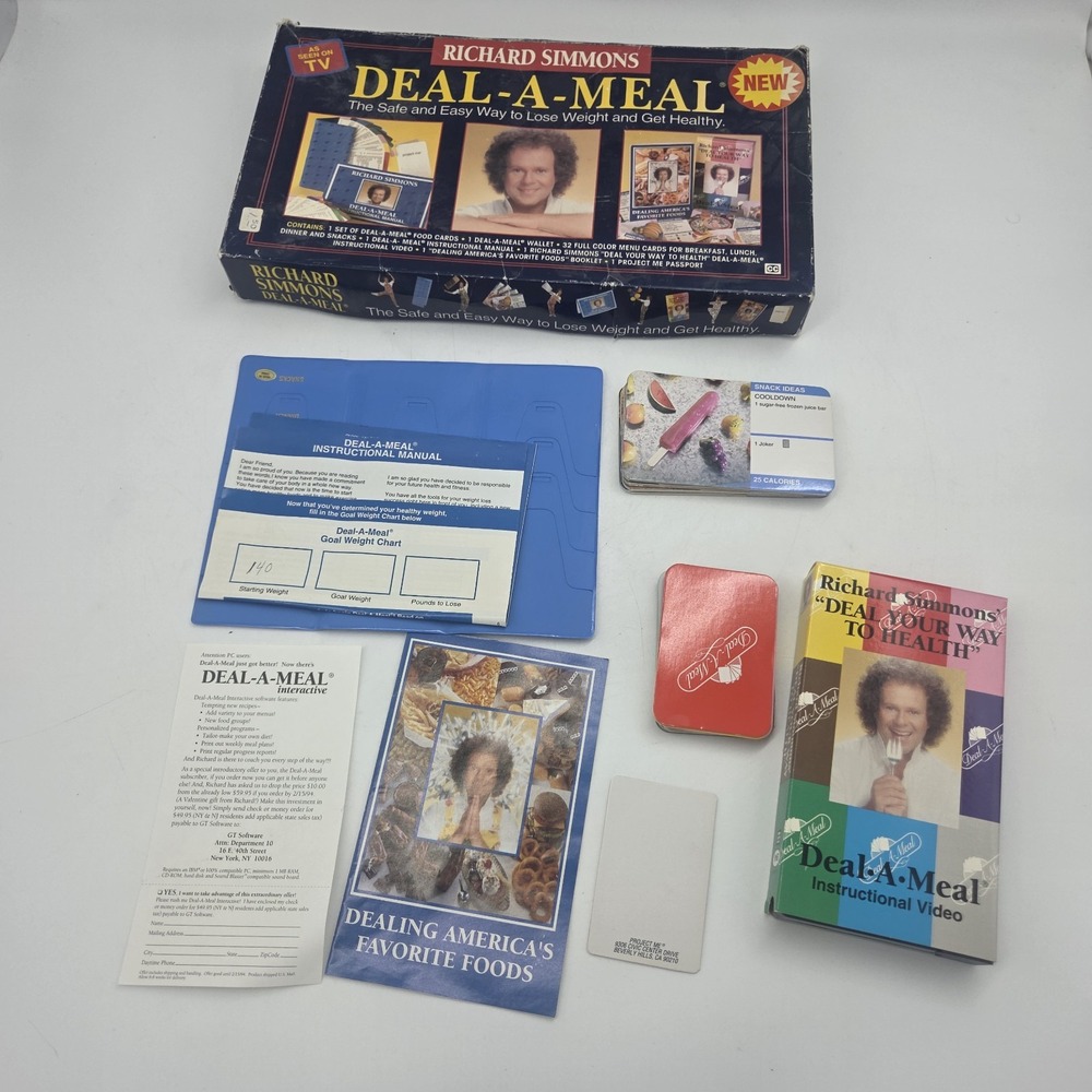 Richard Simmons "Deal-A-Meal Weight Loss System" Sealed VHS 1994 Complete